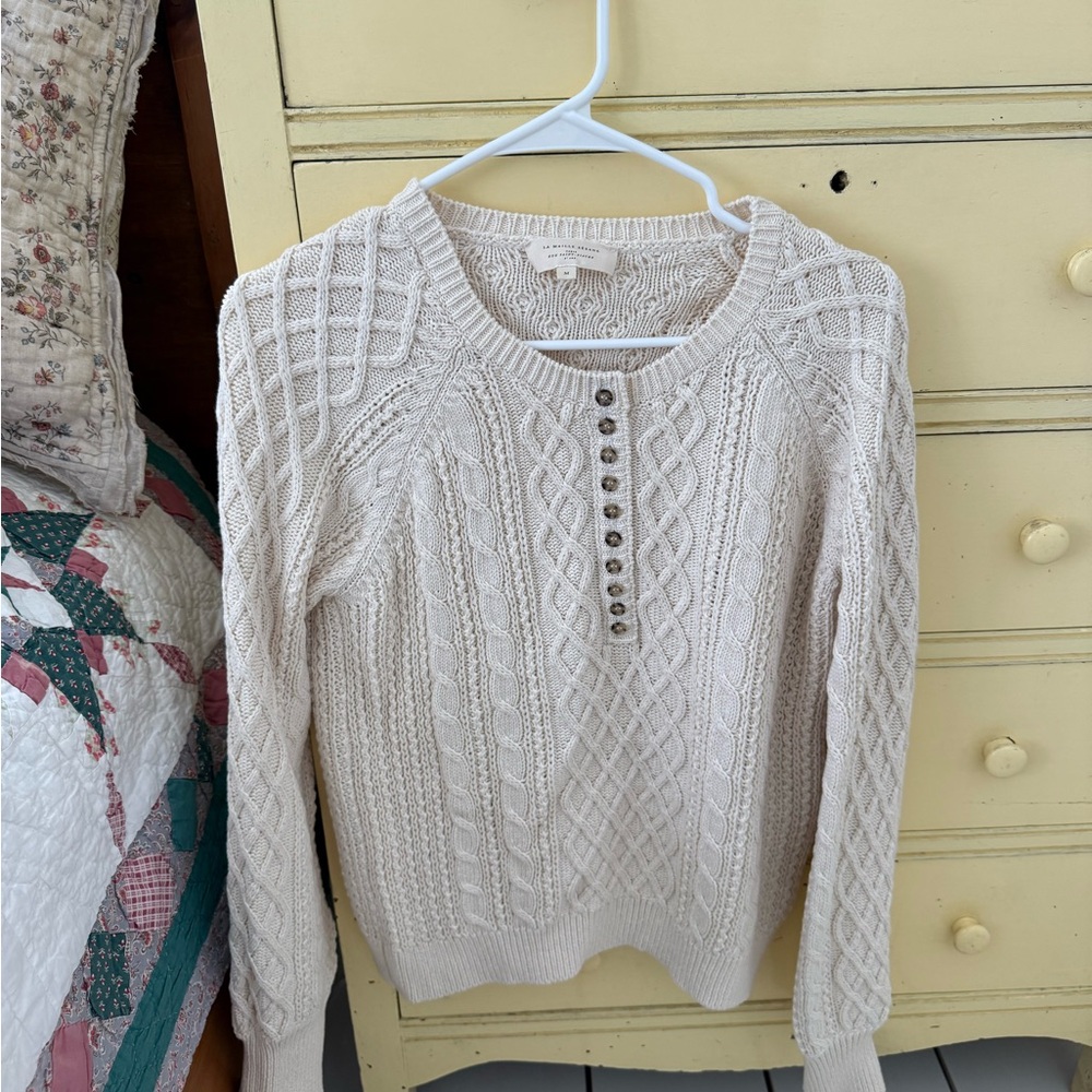 Sezane Cream Cable Knit Sweater